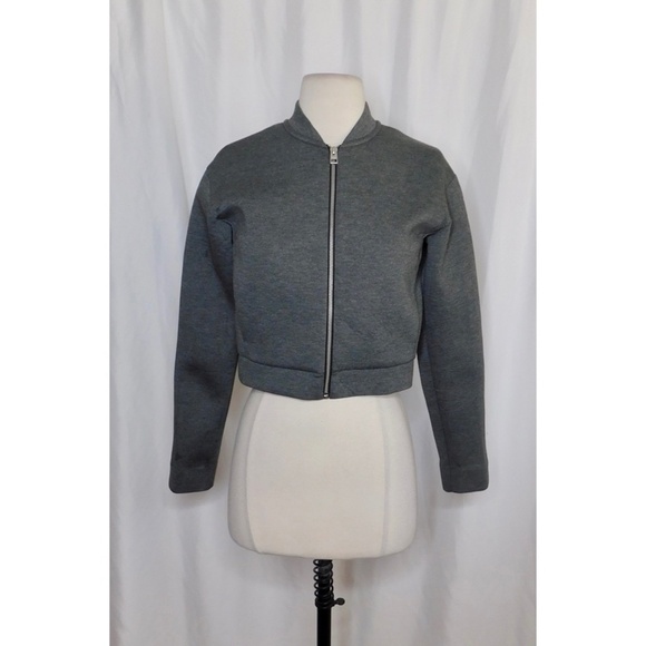 EVERLANE Street Fleece Cropped Bomber Jacket Grey Crop Minimalist Preppy X-Small - Picture 3 of 13